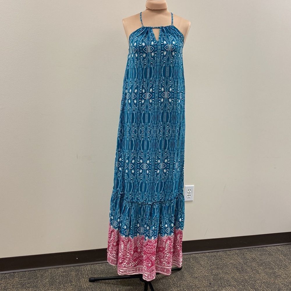 Xhilaration teal and pink tribal print‎ tiered maxi sundress